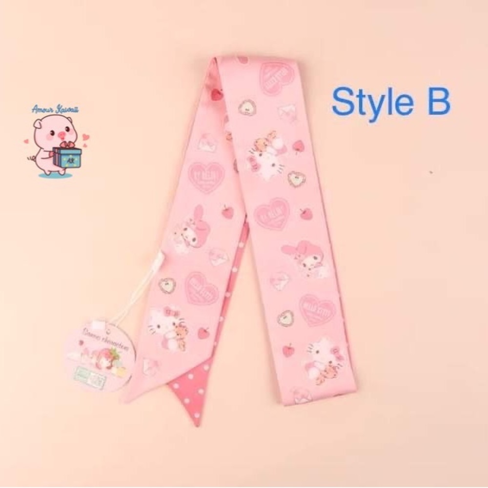 Sanrio Hello Kitty & My Melody characters twilly silk scarf.